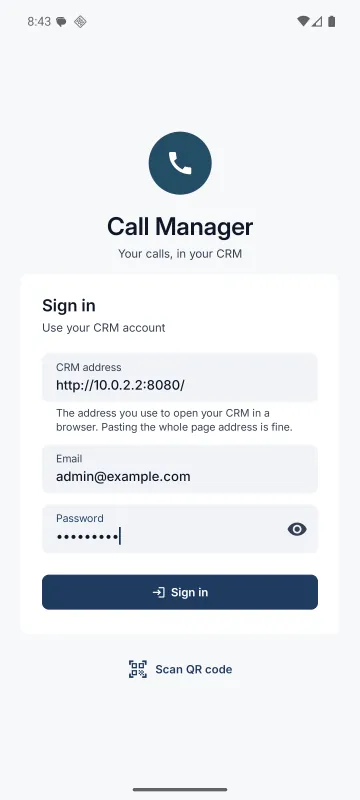The sign-in screen